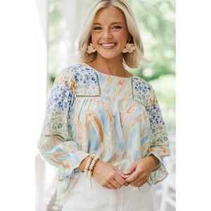 Shop The Mint Blouse XL Sage Green Mixed Print